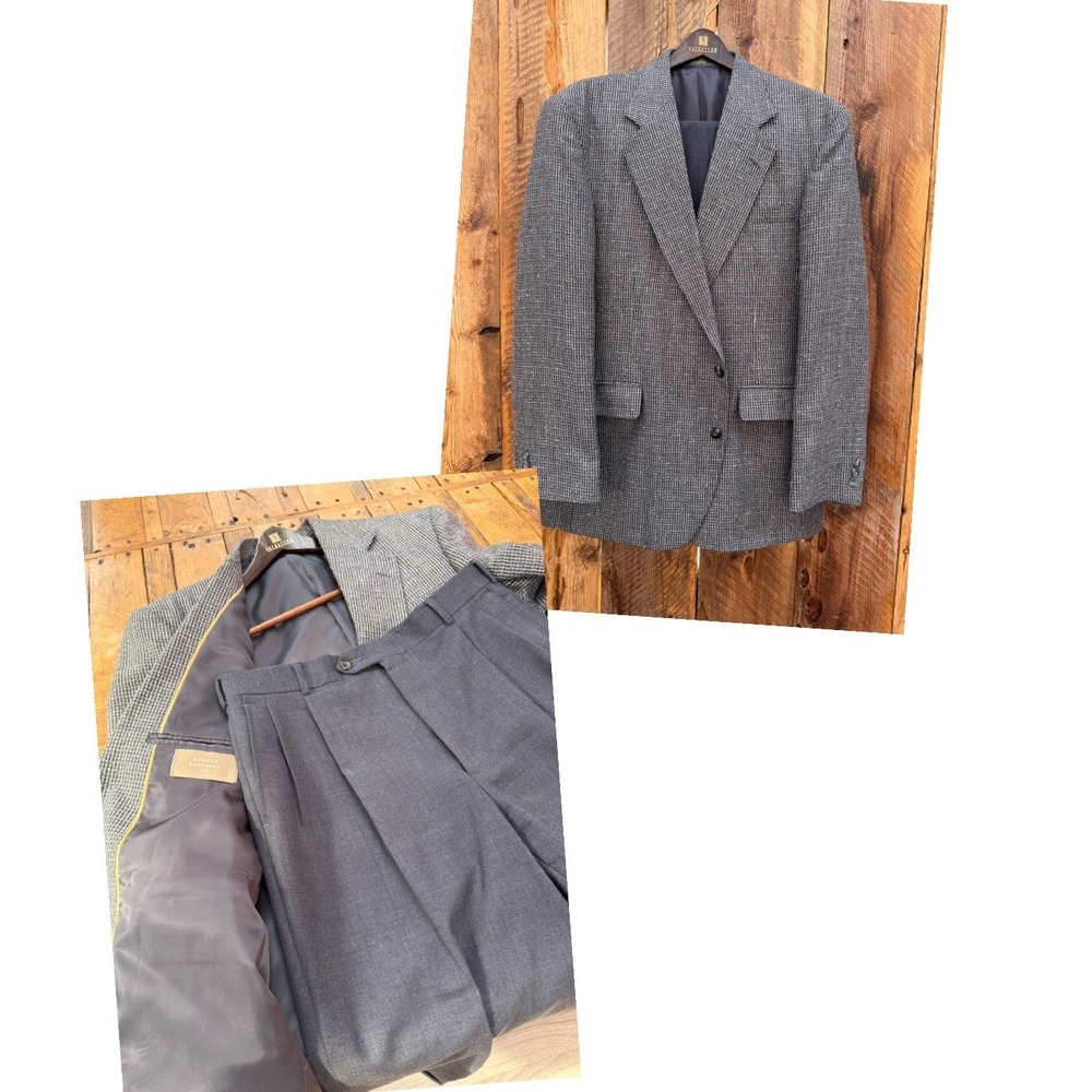 Vintage Wool Sport Coat 42 & Pleated Dress Pants 32 Mens Suit Set Academia USA
